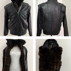 ANDREW MARC BLACK LEATHER AND REMOVABLE FUR LINING JACKET